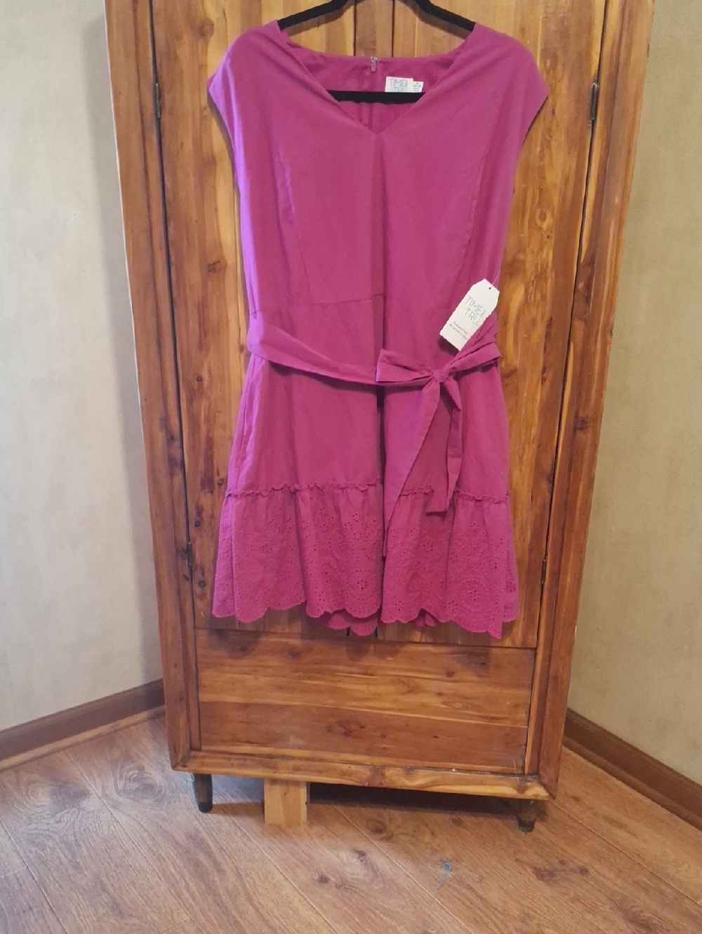 Time and Tru Magenta Sleeveless Dress with Belted Waist